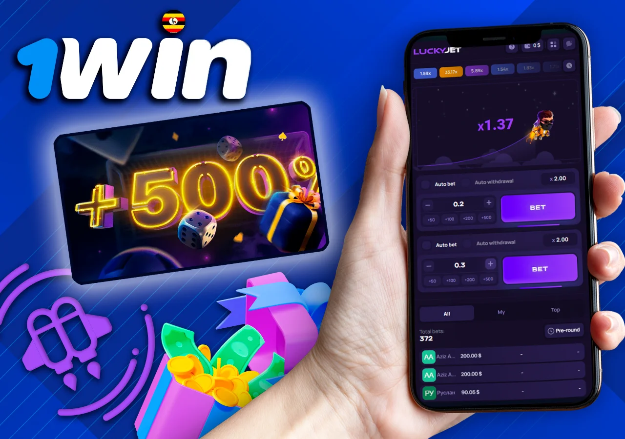 On mobile, enjoy Lucky Jet with a fantastic +500% bonus from 1Win, along with an exciting gift.