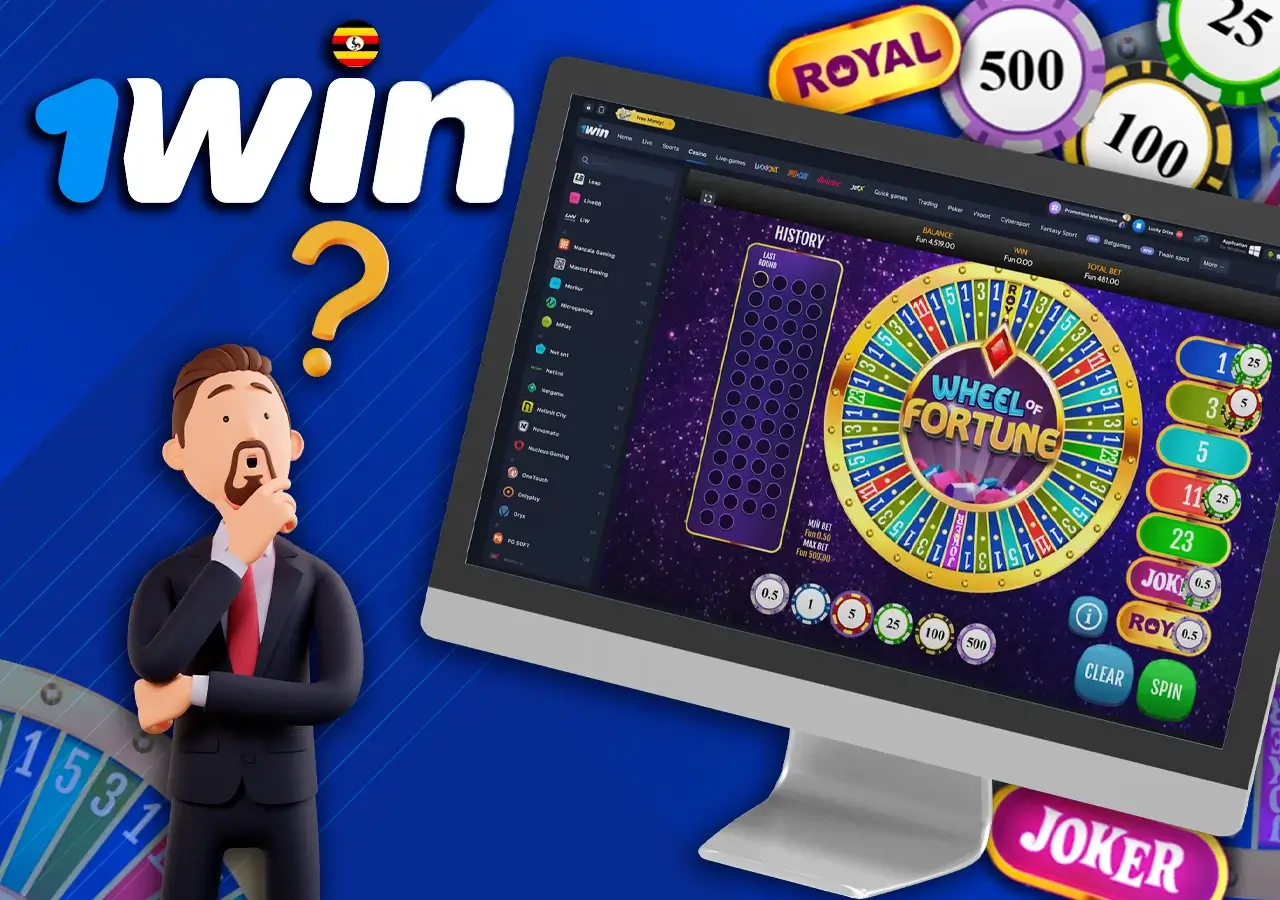 The monitor displays gameplay on 1Win, next to an individual contemplating their strategy.